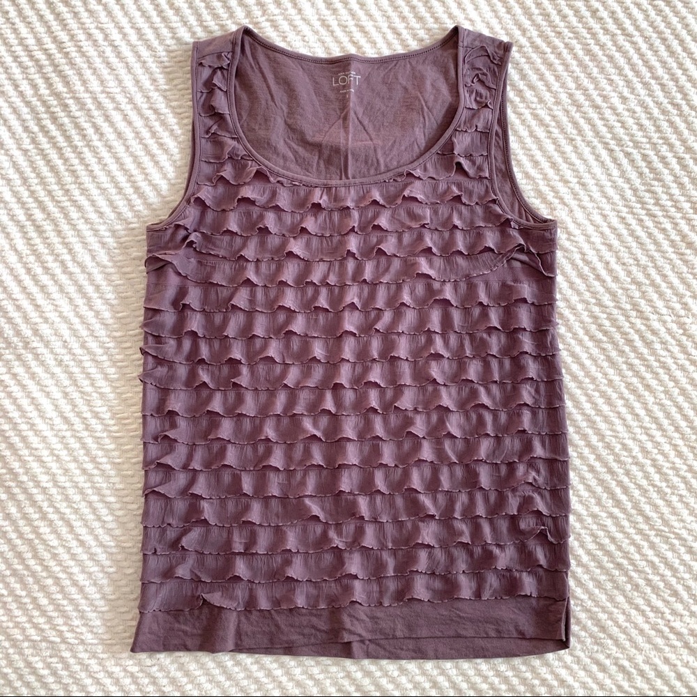 LOFT S Purple Sleeveless Top with Ruffles